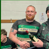 Clonmel’s Andrew Daly receives the man of the match award following the win over Ballyclare