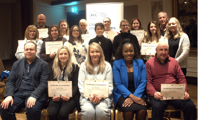Recipients of certificates for completing the Adult Literacy Awareness Training for Staff Working with Individuals in Addiction and Addiction Recovery Services at the Carraig Hotel in Carrick