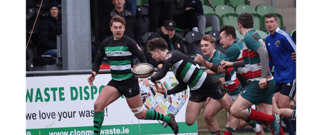 Michael Connellan lays off a pass to Drew Musa during Clonmel's defeat of Bective Rangers. Picture: Paul Morris
