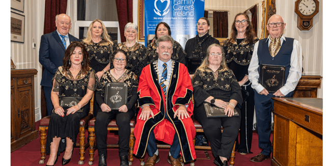 The members of the Clonmel Carers Choir with the Mayor of Clonmel Cllr Pat English and Family Carers manager Richie Molloy