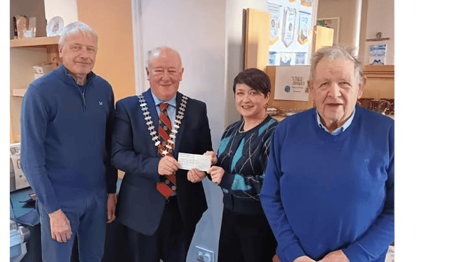 President of Rotary Clonmel Richie Molloy presented a donation of €1500 to Helena Tobin for the Sensory Santa Grotto. Also in the photo are Clonmel Rotarians Ian Bowen and Angus Grant.