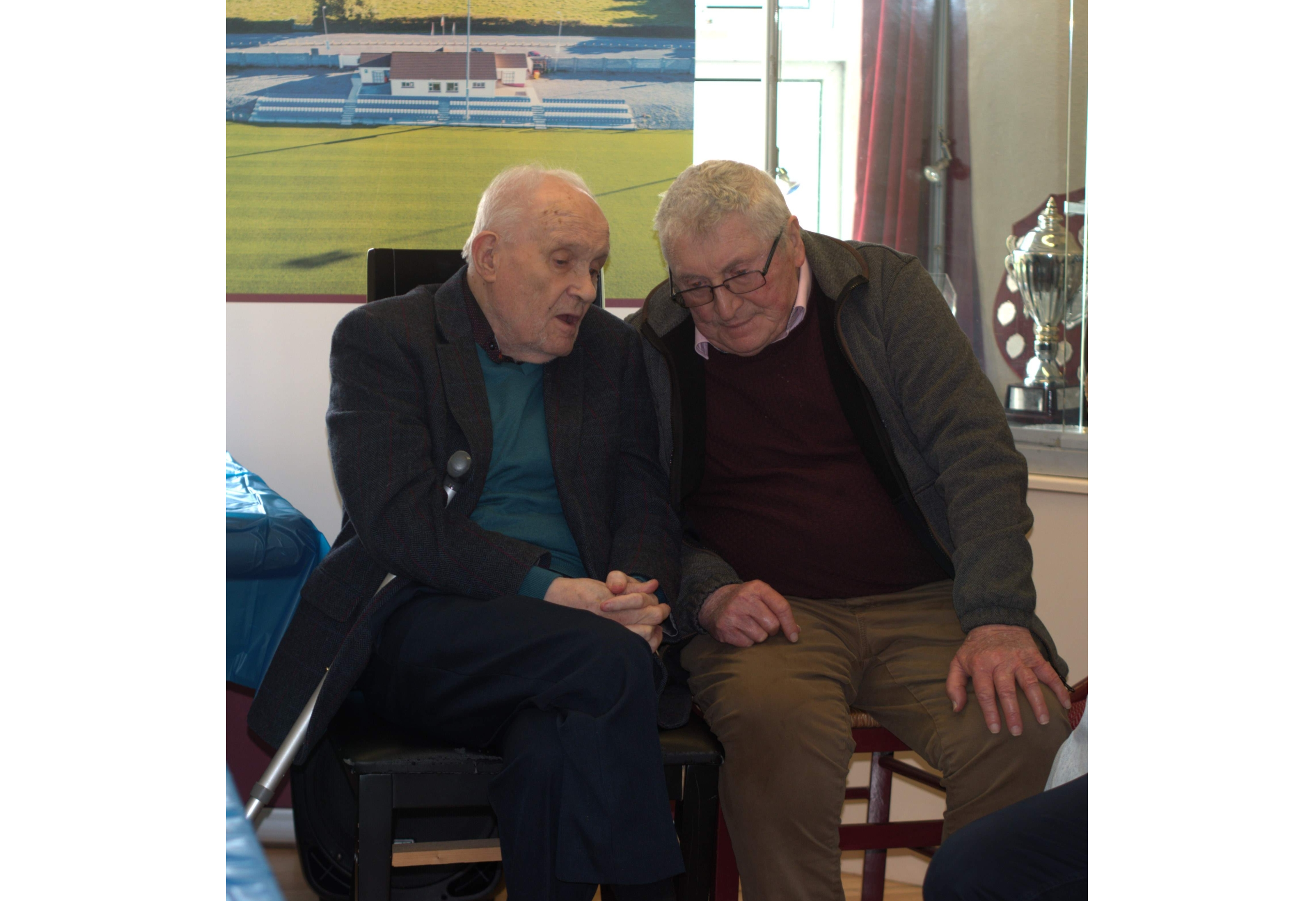 Paddy Finucane (left) chatting to long time friend Patrick Wells during his 90th birthday party in St. Molleran's GAA Club House on October 19