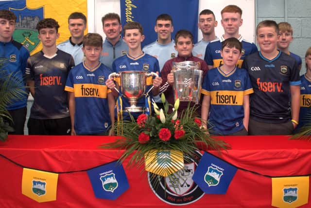 They received a very special welcome at Edmund Rice Secondary School where crystal plaques were presented to three of the hurlers – Aaron, Stefan and Callum - as they are past pupils of the boys school.