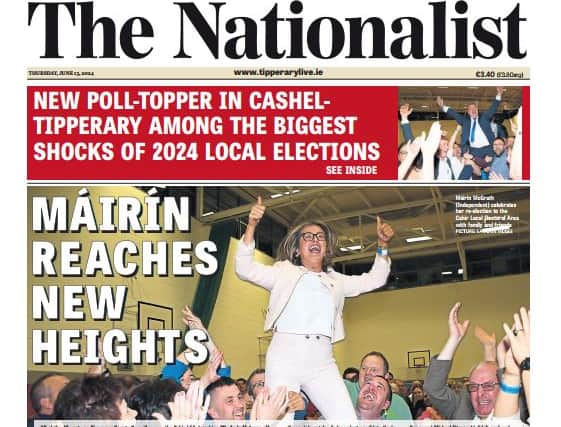 This year, the paper won for "Máirín Reaches New Heights" (see below), its front page after the 2024 Local Elections and using a picture taken by photographer Eamonn McGee.