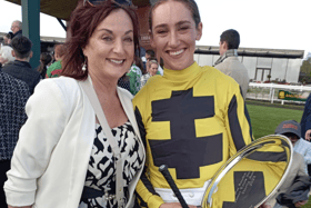 Olivia Murnane pictured with country music star Louise Morrissey (left).