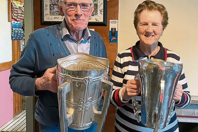 Perhaps one of the nicest ones is Cahir Councillor Andy Moloney’s parents holding this year’s Tipp winning Liam McCarthy Cup being proudly held by his father John and his mother (see below) proudly holding the Waterford Minor, Irish Press All Ireland Cup.