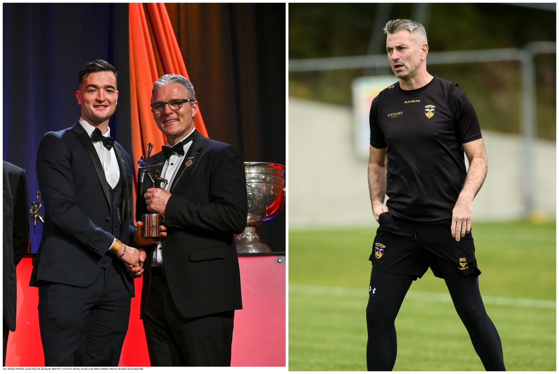 LEFT: Jarlath Burns presents Limerick hurler Kyle Hayes with an All-Star award last November RIGHT: Rory Gallagher