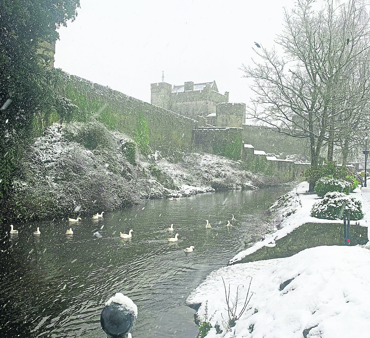 A view of Cahir Castle during the snowfall