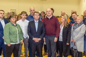 Deputy Michael Murphy, his family and supporters await the announcement of the result at the count centre in Thurles. Picture: Marty Ryan