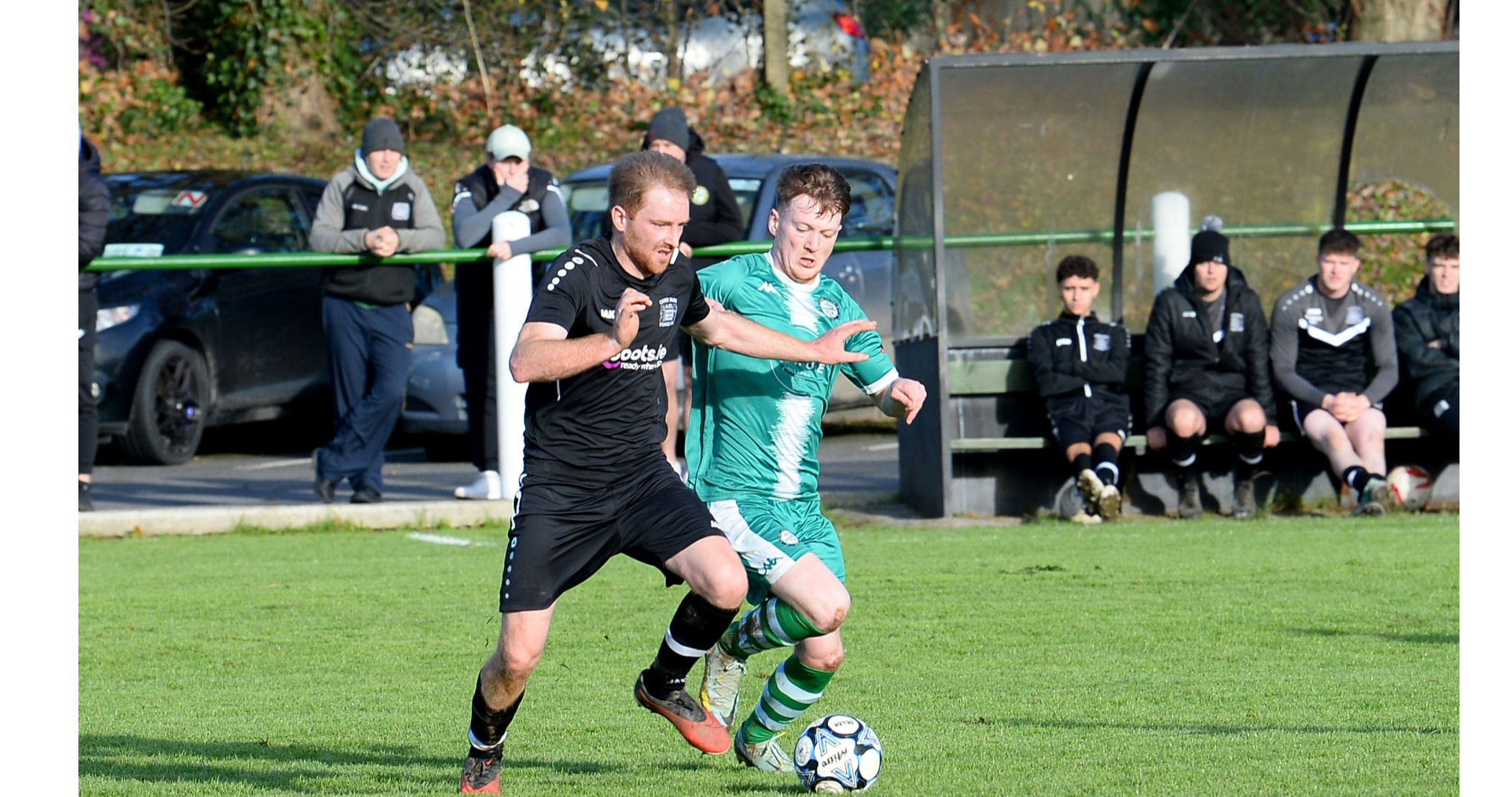 Cahir Park’s Craig Guiry (left) and Clonmel Celtic’s David Morrissey in a battle for possession during the Premier League game. Picture: Michael Boland