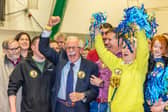 Seamus Healy celebrates with his campaign team.He was elected on the sixth and final count