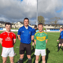 Captains Tom O’Donoghue, Aherlow (right) and Stradbally’s Liam Fennell with referee Chris Maguire