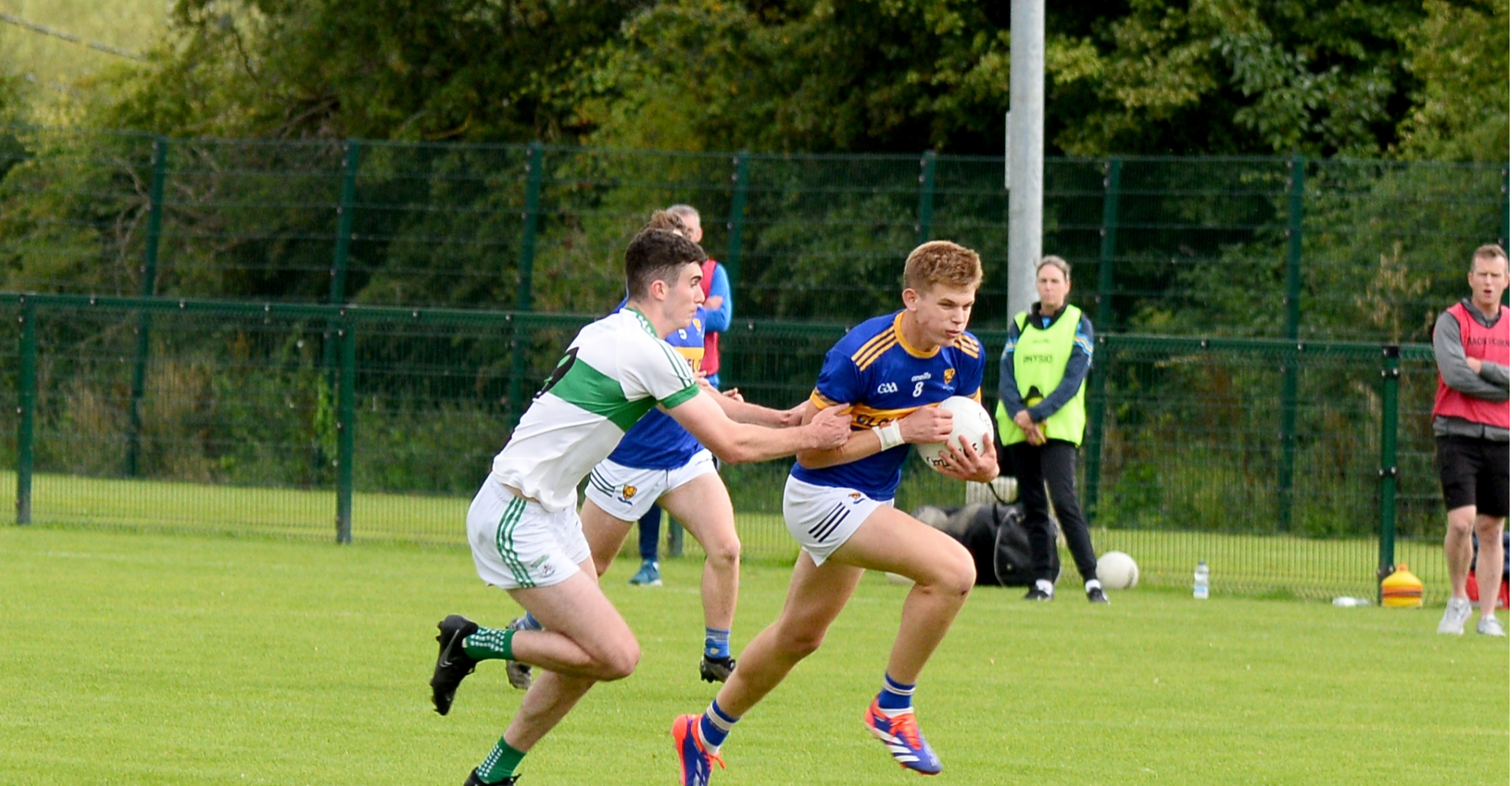 Micheál Freaney, Kilsheelan Kilcash, bursts past Grangemockler Ballyneale's Ben Comerford. Picture: Michael Boland