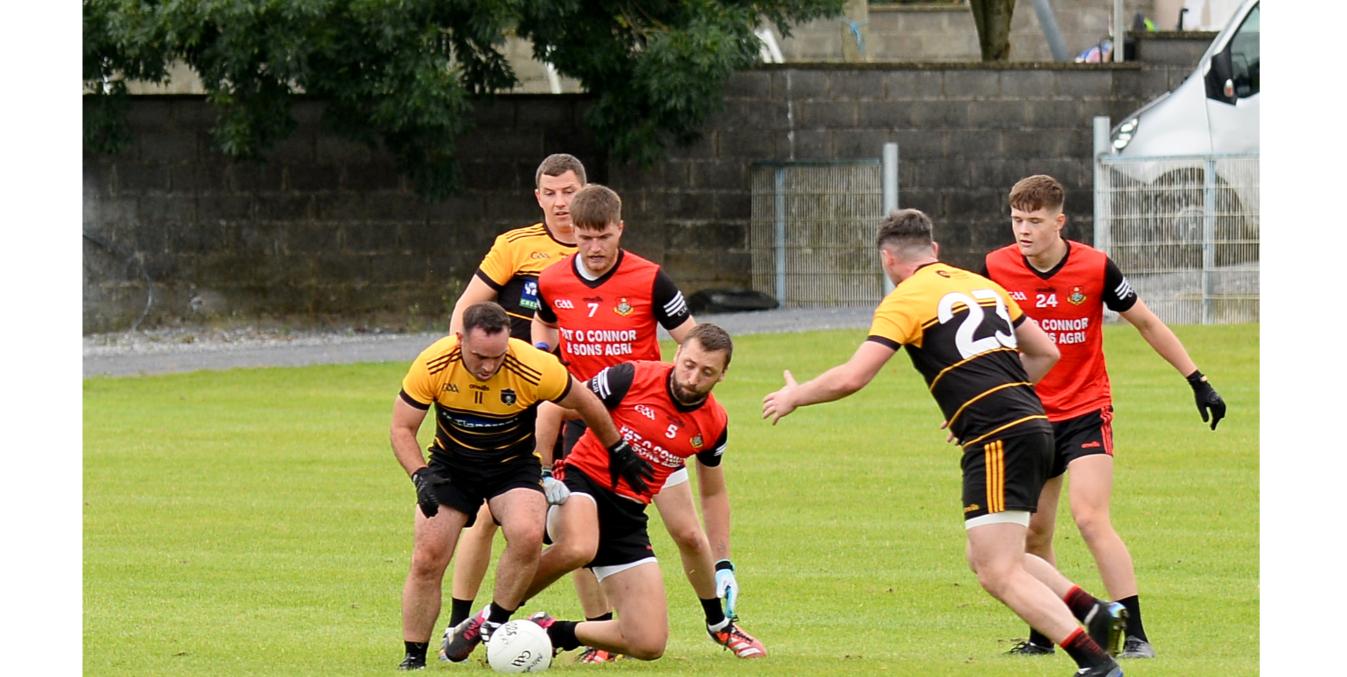 Paddy Dalton, Arravale Rovers (left) and Ballyporeen's James Barry in a scrap for possession. Picture: Michael Boland