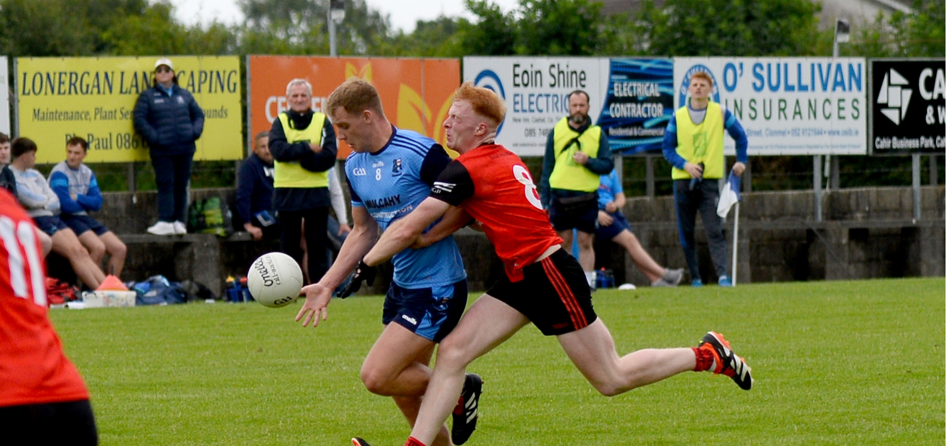 Ballyporeen captain Dean Finn tackles Moyle Rovers' Ben Owens. Picture: Michael Boland