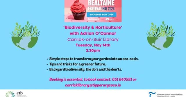 A poster advertising the talk at Carrick-on-Suir Library