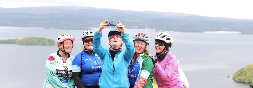 Cyclists taking part in last year's Lap the Lake take time out for a selfie at The Lookout near Portroe Picture: Michael Molamphy