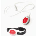 A picture of the alarms which can be worn as a pendant or around your wrist like a watch.