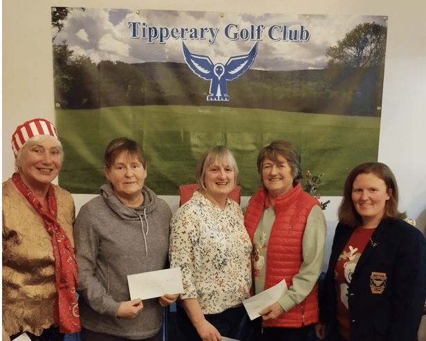 The Ladies Winter League winners at Tipperary Golf  Mary O’Doherty, Yvonne Daly Ryan, Deirdre Hayes, Philomena Ellard accept their prizes from  Lady Captain Aoife Lowry