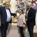 Mathúin Ó Caoimh, John McCarthy, Méabh Purcell (former student who made the  anniversary cake) and Charlie McGeever. Méabh and John did the duties of cutting the fabulous cáca milis.