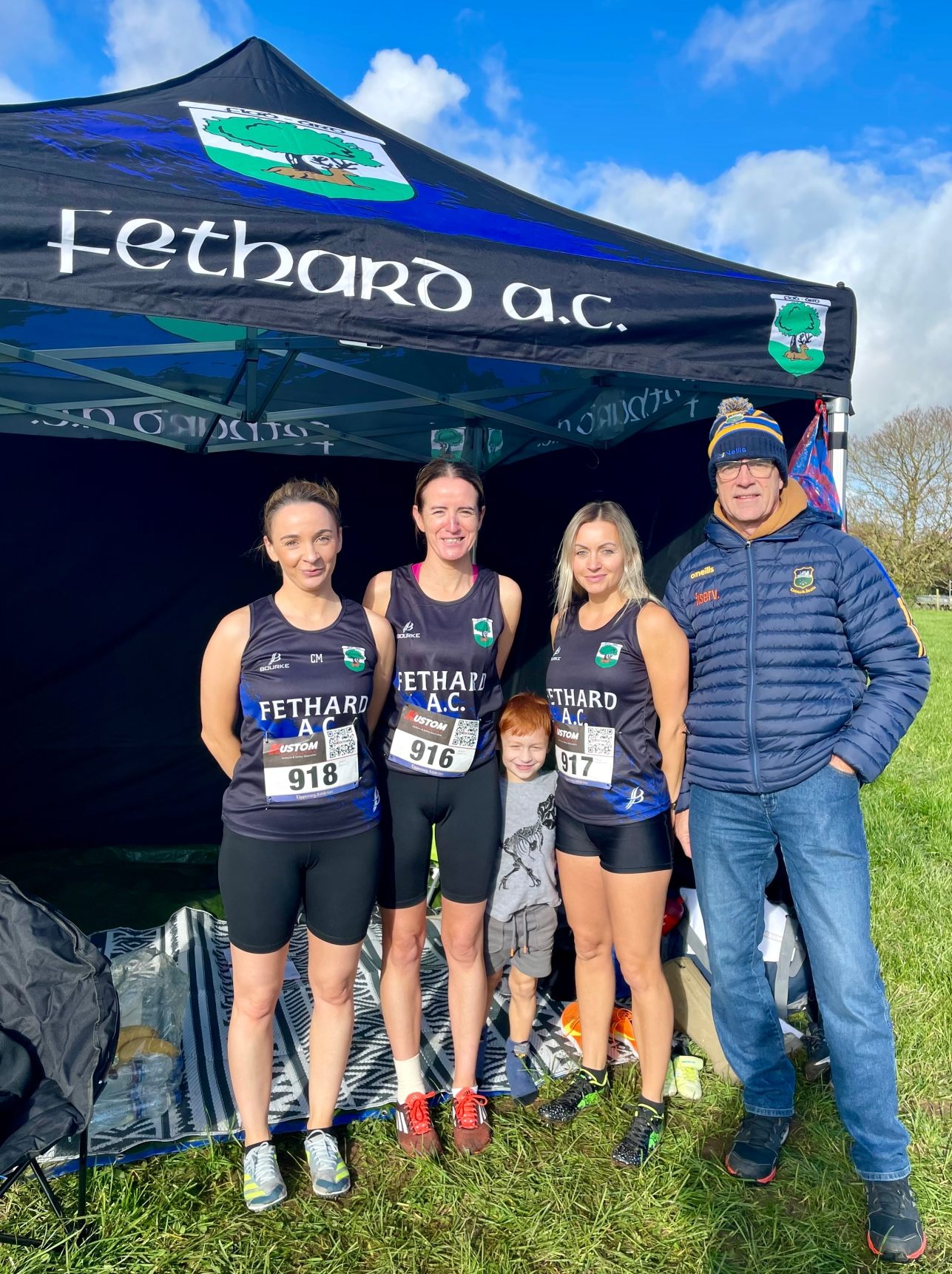 The Fethard AC Women’s team who ran in  the  County Tipperary Novice B Cross Country Championships  last Sunday.: Paula Hendriksen, Carol Molloy and Marie Carroll. On right is head coach John Laste