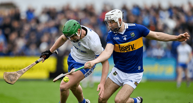 Waterford's Michael Kiely is tackled by Tipperary's Craig Morgan at Walsh Park in the Munster senior hurling championship tie. Picture: Brendan Moran/Sportsfile