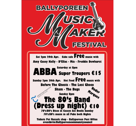 A poster advertising the Ballyporeen Music Maker Festival