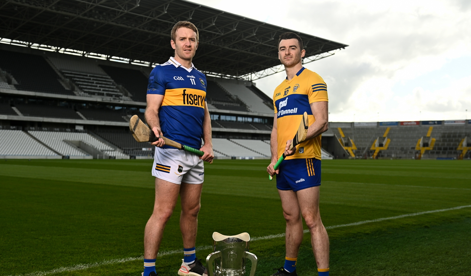Tipperary captain Noel McGrath and Clare’s Ryan Taylor at the Munster Championship launch at Páirc Uí Chaoimh. Picture: Eóin Noonan/Sportsfile