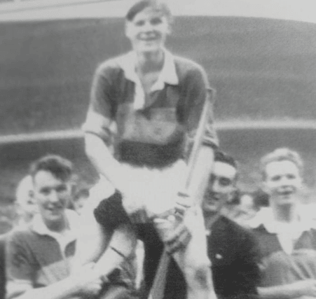 Tom Ryan, former Killenaule and Tipperary hurler who passed away last week. The photo shows Tom being carried on the shoulders of his teammates after winning an All-Ireland