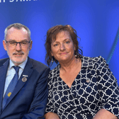 Sandra English with GAA President Larry McCarthy at the ceremony in Croke Park