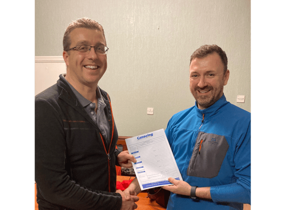 Carrick Paddlers Chairman Conor Power with Canoeing Ireland Development Officer Steve Fahy at the Club’s AGM last week.
