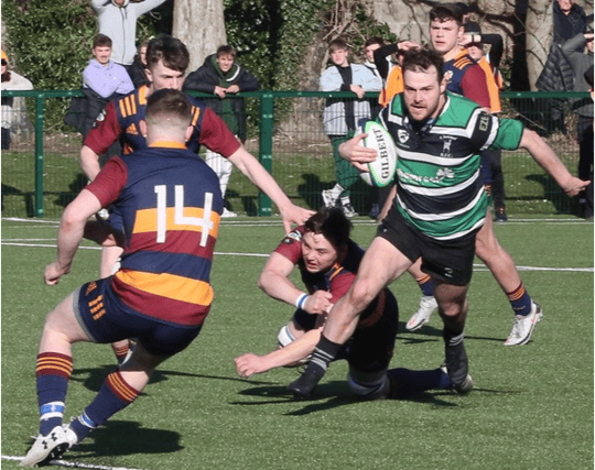 Luke Hogan makes a break to set up Clonmels first try away to Skerries in the All Ireland League Division 2C game at Holmpatrick on Saturday last
