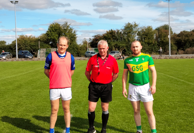 Captains Eoin Bradshaw, Eire Og Annacarty/Donohill (left) and Aherlow’s Ed O’Meara with referee Johnny Butler