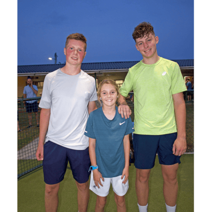 Dylan Breen, St. Anne's Tennis Club, Waterford and Zach Murphy, Castleview Tennis Club with Nina Herarty, an up and coming young player from Castleview Tennis Club. Picture Anne Marie Magorrian