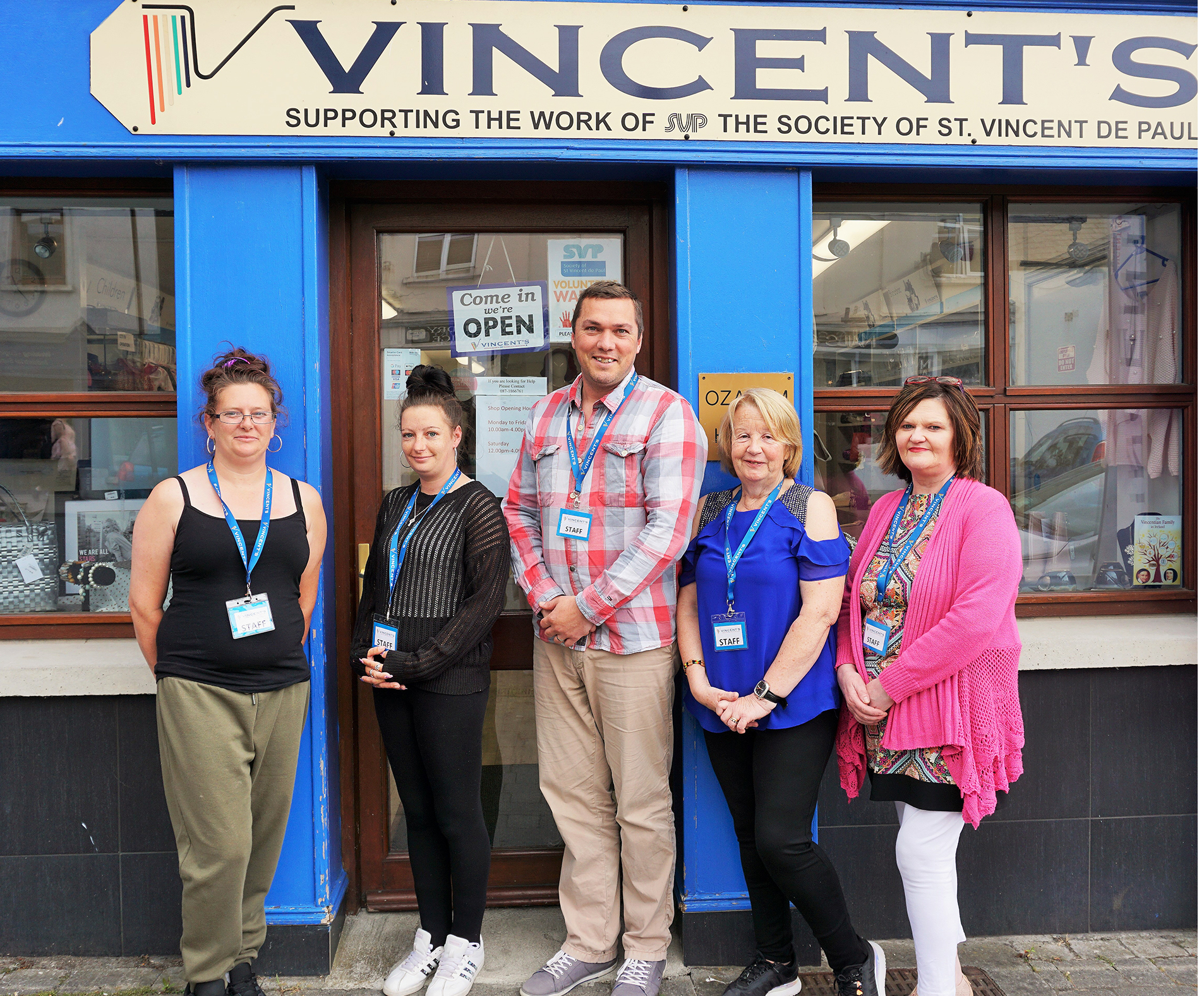 The staff at the new ‘Vincents’   Abbey Street, Cahir: Rachel Darcy, Sinead Darcy, Manager Chris Butler, Rose Marie Ward, Patricia O’Dwyer