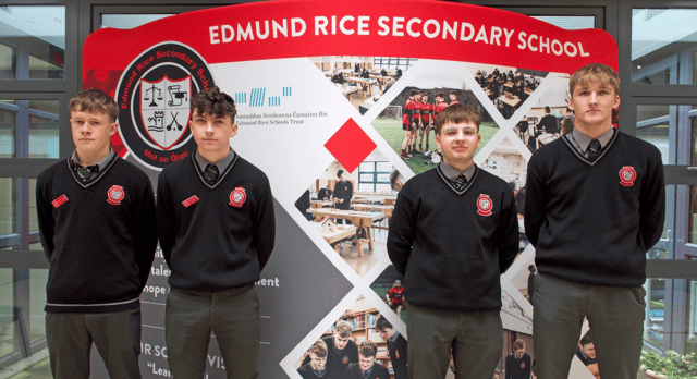 Edmund Rice Secondary School Student Council representatives. Pictured from left: Thomas Regan, Aidan Wells, outgoing Head Boy Ian Holden and Oscar Geoghegan.