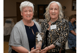 A delighted Rosemary Gaffney (right) with her Annerville Award