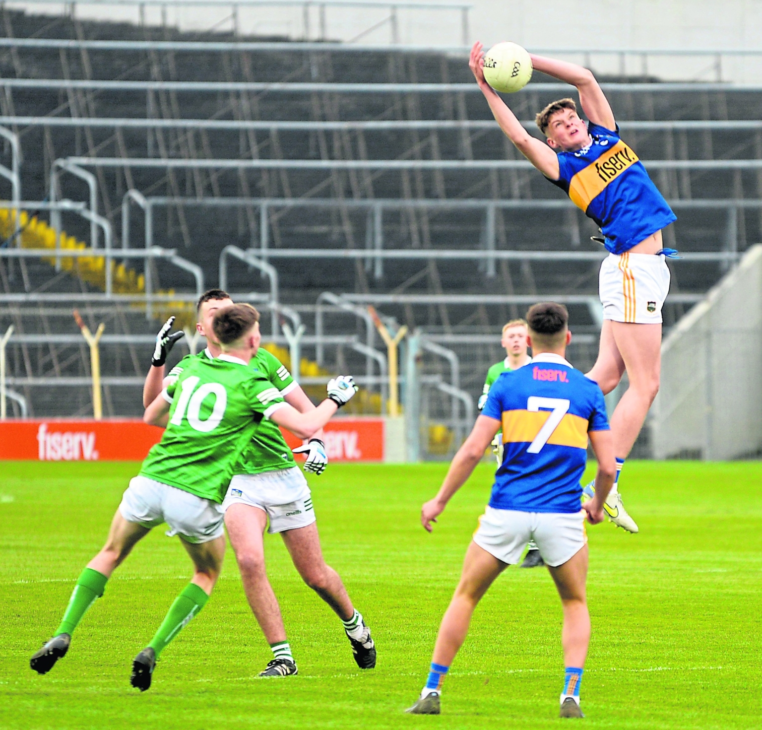 Action from the Tipperary v Limerick minor football championship game on April 14 when Tipperary won at Semple Stadium by 1-15 to 1-8. Pic: Bridget Delaney.
