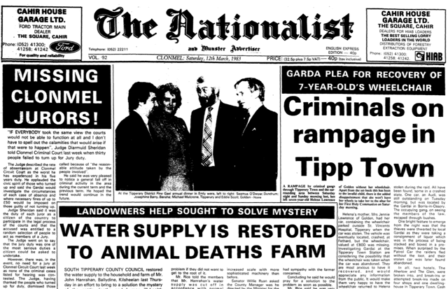 Our front page lead story on March 12, 1983 was headlined “Criminals on rampage in Tipp Town.”
