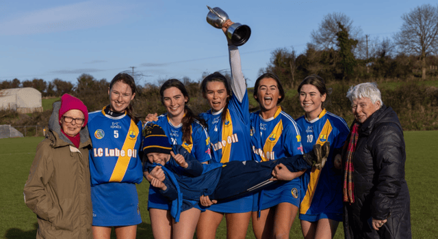 The Ryan sisters, Anna, Maria, Ellie and Danielle, members of the winning Boherlahan Dualla team, wildly celebrate with their family after last Saturday’s historic win in the county junior A final.