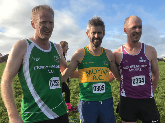 First three home: Michael Carey (3rd) Templemore, Jody Sweeney (champion) Moyne and Kevin Patrick Lenihan (2nd) Mooreabbey Milers.