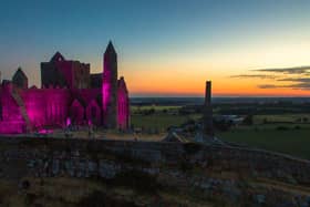 The Rock of Cashel bathed in pink for 'play in pink' day
