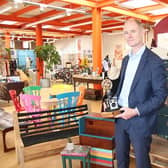 Minister for State with responsibility for the Circular Economy, Ossian Smyth TD launches the 2021 Upcycle Challenge surrounded by upcycled items that serve as inspiration for this year's competition.