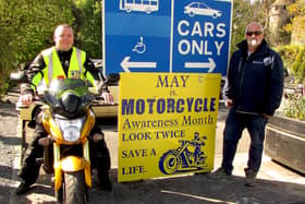 John Hallinan and John O’Meara, General Services Supervisor with Tipperary County Council, highlight Motorcycle Awareness Month in Cahir