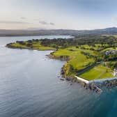 A drone's view of the Golf Coast Golf Club in Dungarvan with the iconic lighthouse in the forefront.