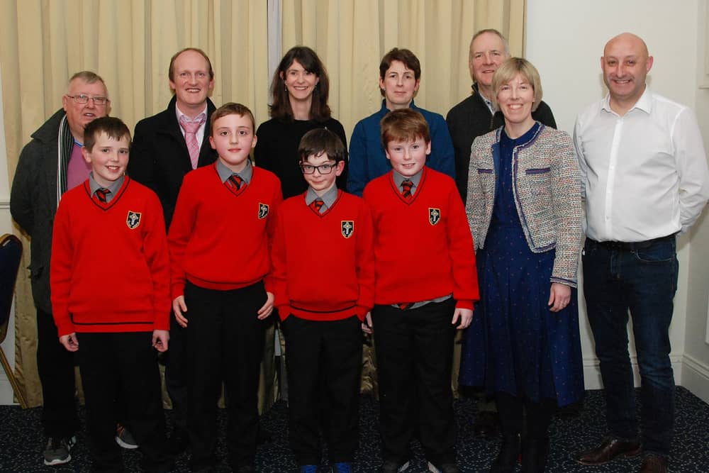 Scoil Ailbhe NS. L/R: Patsy Treacy, Brian King, Siobhan Moloney, Sinead Brady, Eoin Wolohan & Michael Fogarty. L/R: Luca Ryan, Jacob Murphy, Jamie Elphick, Joey Lawlor Mackey, Deirdre Lanigan