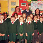 Third Class pupils Our Lady of Mercy Girls NS receive prize; with Aoife Wade & Cllr Andy Moloney Committee Members ‘Friends of the Playground Cahir’,  teacher Ms. O’Sullivan & Principal Mrs. Carroll