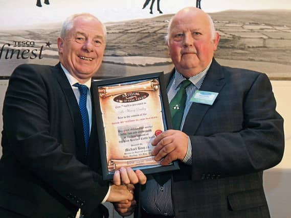 Henry Dudley,, Dovea, Thurles, right, with Minister for Rural Affairs Michael Ring when he was inducted into the Hall of Fame