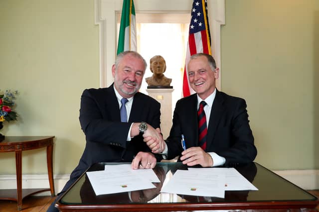 AU president Dr Joe Rooney, and Setanta College president Dr Liam Hennessy at the signing of the partnership in American College Dublin