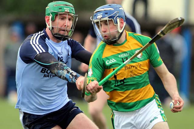 Prolific Burgess man Stephen Murray pictured in action against Nenagh Éire Óg's Paddy Murphy during their Hibernian Inn North Tipperary Senior Hurling Championship clash. Picture: Bridget Delaney